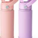 Fimibuke Kids Insulated Water Bottle, 18oz BPA FREE Kids Cups with Straw Double Wall Vacuum Tumbler 18/8 Stainless Steel Leak Proof Toddler Water Bottle for School Boys Girls (2 Pack, Milky Pastel)
