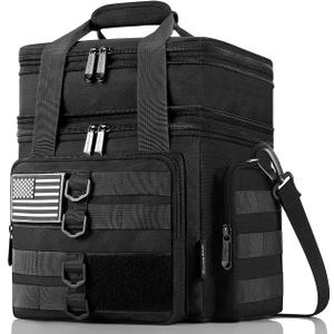 Tactical Lunch Box for Men, Large Insulated Lunch Bag for Adult, Heavy Duty Double Deck Expandable Lunch Cooler Bag with American Flag, Leakproof Soft Lunch Pail for Work Office Camping - Black (16.5L)