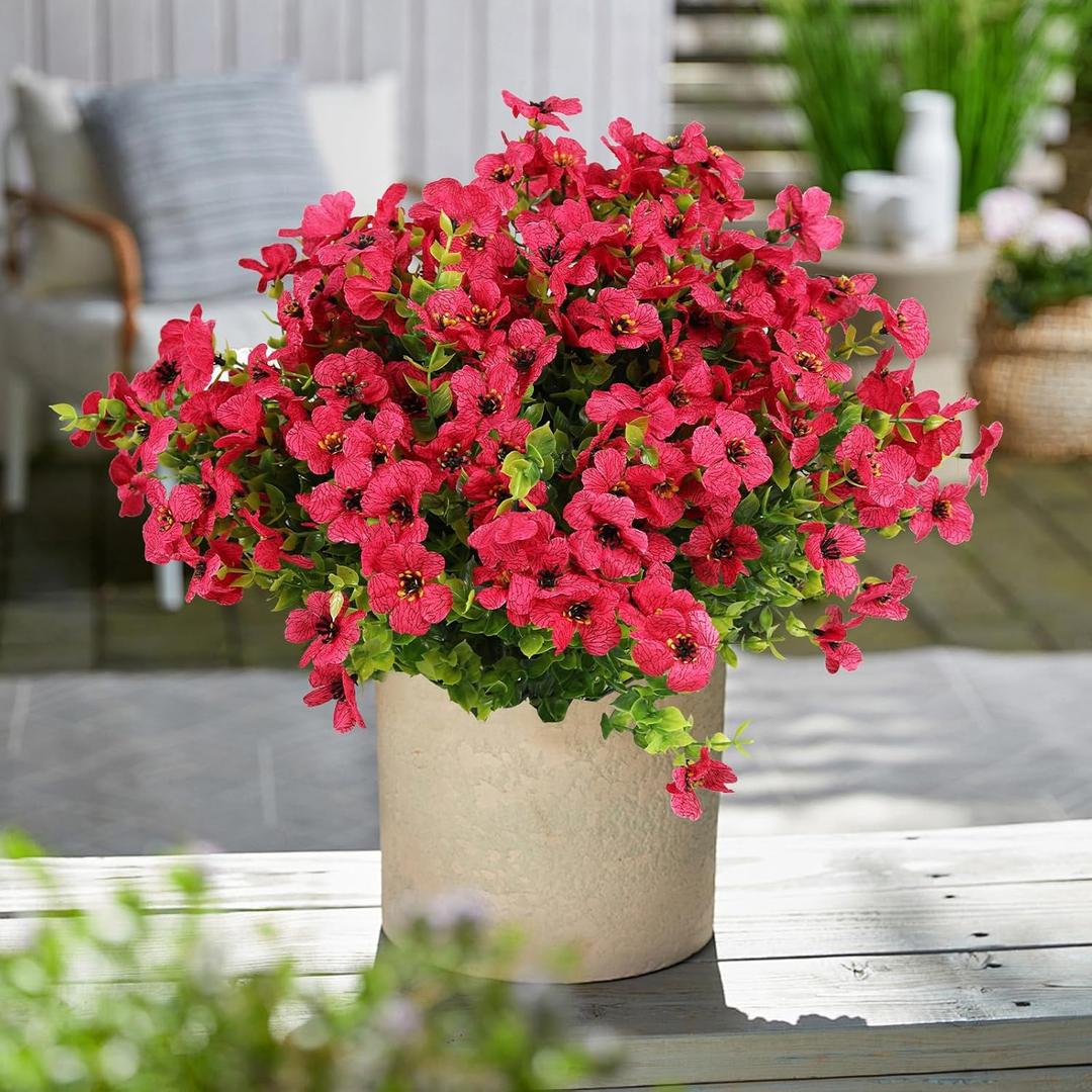 Artificial Flowers for Outdoors, 12 Bundles Artificial Plants & Flowers Outdoor, UV Resistant Faux Flowers Silk Fake Flower for Outside Porch Pot Window Garden Planter Decoration(Fuchsia Pink)