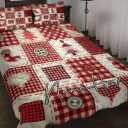 Personalized Christmas Quilt Set, Christmas Patchwork Red Xmas Quilt Blanket with Pillowcases, Custom Name Quilt Bedding Set, MLANH0908