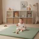 Blissful Diary Vegan Leather Baby Play Mat, 47x47 Thicken Foam Cushioned & Waterproof Playpen Mat for Infants and Toddlers, Stylish and Just Wipe-Clean Playmat for Baby Play on Floor, Light Green