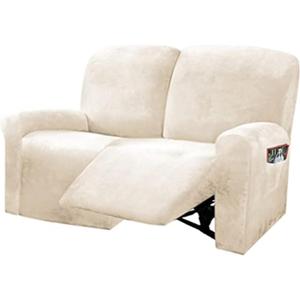 ULTICOR Reclining Love Seat Slipcover, 48" - 65" L, 6-Piece Velvet Stretch Loveseat Reclining Sofa Covers, 2 seat Love seat Recliner Cover, Thick, Soft, Washable (Ivory)