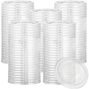 200pcs, PET, Plastic Lids, 98mm Plastic Cup Lids, With Straw Slot, Disposable Transparent Flat Lid For 12, 16, 20, And 24 Ounce Cups, Suitable For Ice Cream, Beverages, Travel Party Supplies