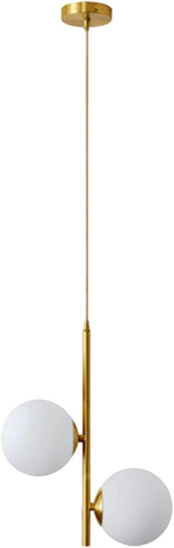 2-Light Globe White Glass Pendant Light, White Glass Ball & Brass Gold Matel Hanging Lamp Chandelier Ceiling Light White & Gold, shuzhi-2 (2-Light)