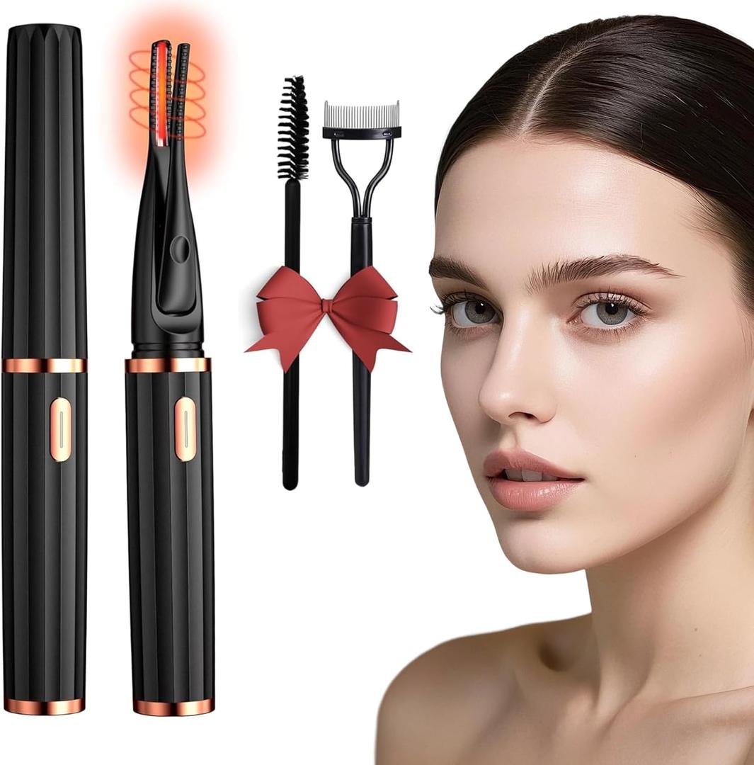 Heated Eyelash Curlers for Women - 2 in 1 Clip - Type, 3 Heat Modes, USB Rechargeable, 8s Fast Heat - up, 24H Long - Lasting Natural Curls Makeup Tool (Black)