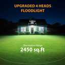 Abovizo 90W Flood Lights Outdoor, 10000LM Dusk to Dawn Outdoor Lighting, IP65 Waterproof, 6500K Daylight, 4 Heads LED Security Light for Garage, Yard, Porch (Black)