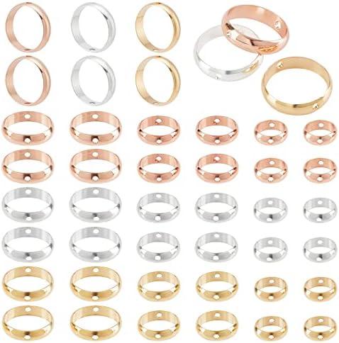 PH PandaHall Circle Bead Frame 18K 24K Gold,  3 Sizes Two Hole Frame Spacer Beads 8/10/12mm Brass Round Connector Ring for Beading Earring Bracelet Necklace Making, Gold/Silver/Rose Gold