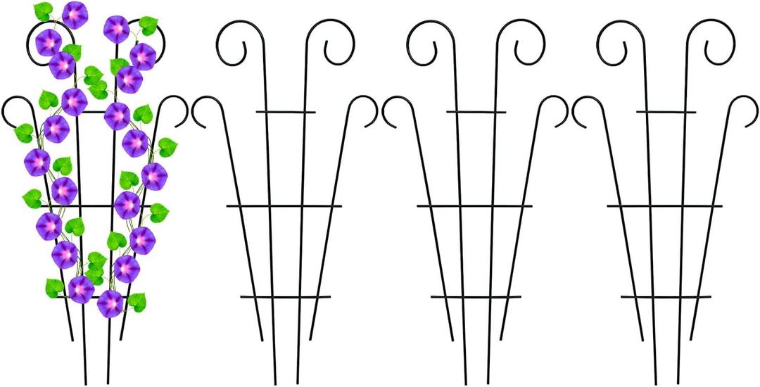 Mklsit 4 Pack 23'' Metal Garden Trellis for Climbing Plants Outdoor, Indoor Plant Trellis Support for Potted Plants, Rustproof Pot Trellis for Houseplant Flower Vines Ivy, Wave Shape, Black, 23.6" Wave Shape