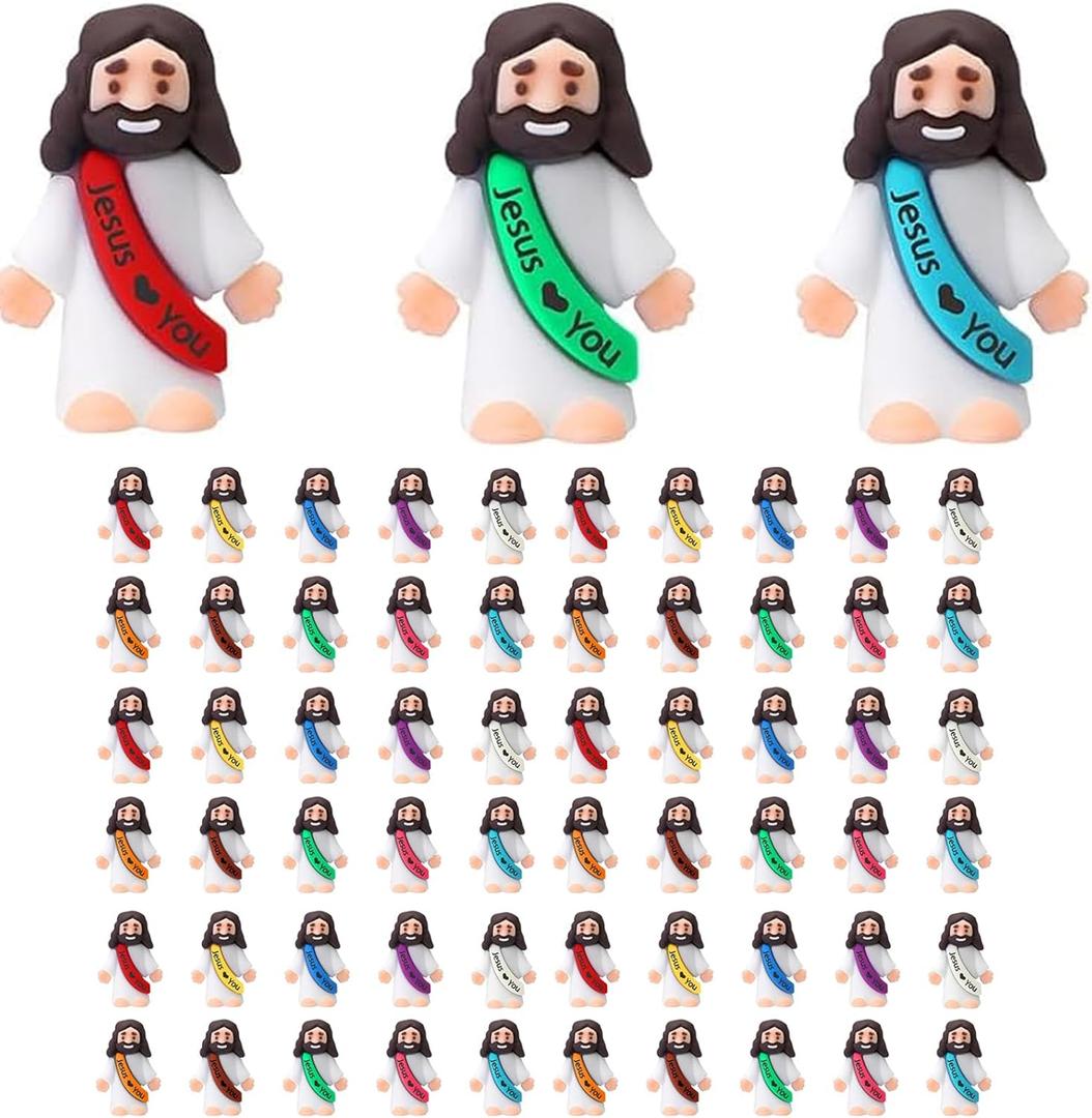 60PCS Little Jesus Figures, Mini Jesus Figurines in Bulk, Multicolor Tiny Jesus Figures, Miniature Figurines to Hide and Seek Religious Gifts for Easter Egg Stuffers