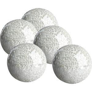 WHOLE HOUSEWARES | Decorative Balls | Decorative Balls for Centerpiece Bowls | Set of 5 | Glass Mosaic Sphere | Diameter 3" | Modern Decorative Orbs (White)