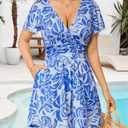 ZABERRY Womens Romper Shorts With Pockets Floral Beach Dress Blue Hawaiian Dress Summer Jumpsuits for Women 2025 (Blue, L)