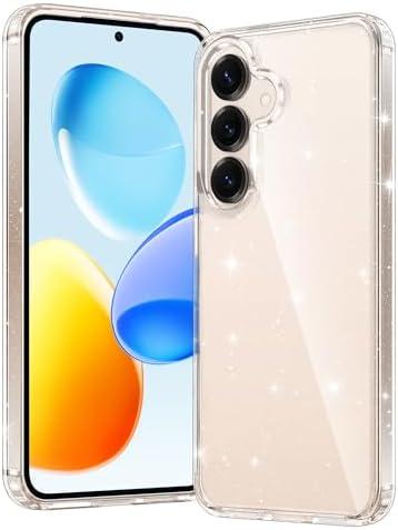 FNTCASE for Samsung Galaxy S25 Case: Military Grade Drop Protection Anti Yellowing Cell Phone Cover - Rugged Shockproof Protective Bumper Transparent Cases(Glitter)