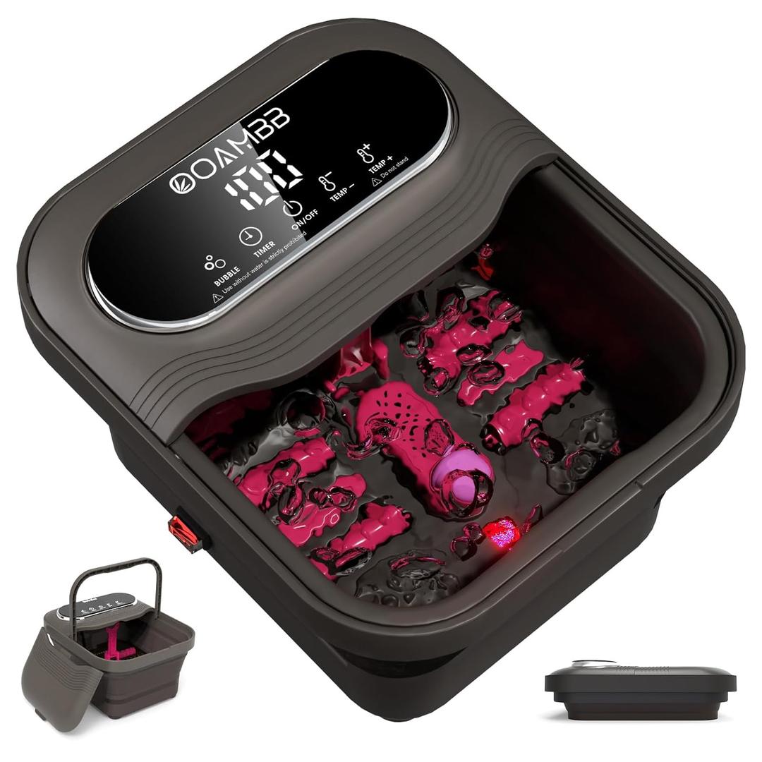 Collapsible Foot Spa with Heat, Bubble and Temp Control, Foot Bath Massager with XL Touch Screen and Massage Rollers, Foot Soaking Tub, Pedicure Foot spa for Stress Relief (Grey) 