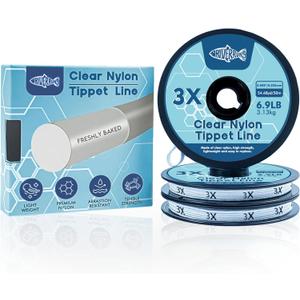 2 x Riverruns Fly Fishing Tippet Leaders Clear Nylon Tippet Line, 3 Pack, 55 Yards, 1X 2X 3X 4X 5X 6X 7X for Freshwater Saltwater