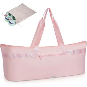 Large Yoga Mat Tote Bag for Women with Holder Strap,Pilates Gym Tote Bag with Shoes Bag & Wet Pocket (Pink)