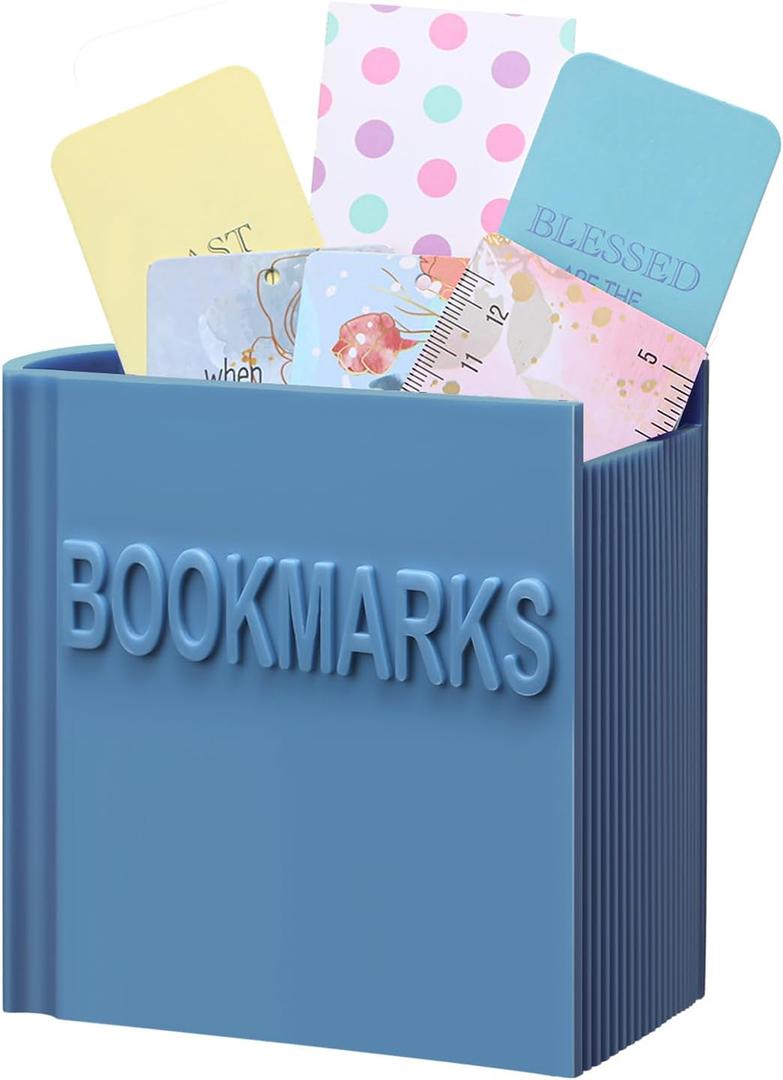Honeydak 3D Printed Book Shaped Bookmark Holder Book Lover Gift Bookish Accessory Office Desk Supplies Funny Bookmark Accessories End of Year Gift for Teacher (Blue Gray), 3.11 x 1.75 x 3.32 inches