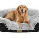 Fluffy Orthopedic Dog Bed for Large & Extra Large Dogs, Calming Plush Sofa Bed with Curved Bolster Support and Egg-Crate Foam Base, 43" Cozy Oval Pet Donut Bed with Washable Cover, Gray