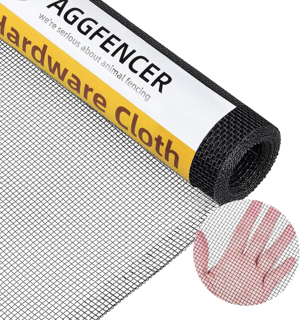 24in x 10ft Black Hardware Cloth 1/8 inch 27Ga PVC Coated Wire Mesh Vinyl Coated Galvanized Wire Mesh Screen Roll, Welded Metal Chicken Wire Fencing, for Garden Plant Fencing Bee Screen