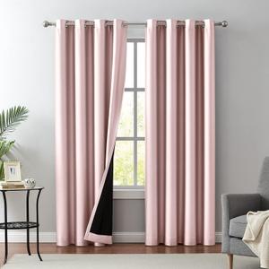 Melodieux Pink Blackout Curtains 96 Inches Long for Living Room, Thermal Insulated Energy Saving Grommet Embossed Satin Drapes with Black Lining, 52 by 96 Inch, 2 Panels Melodieux Pink Blackout Curtains 96 Inches Long for Living Room, Thermal Insulated Energy Saving Grommet Embossed Satin Drapes with Black Lining, 52 by 96 Inch, 2 Panels