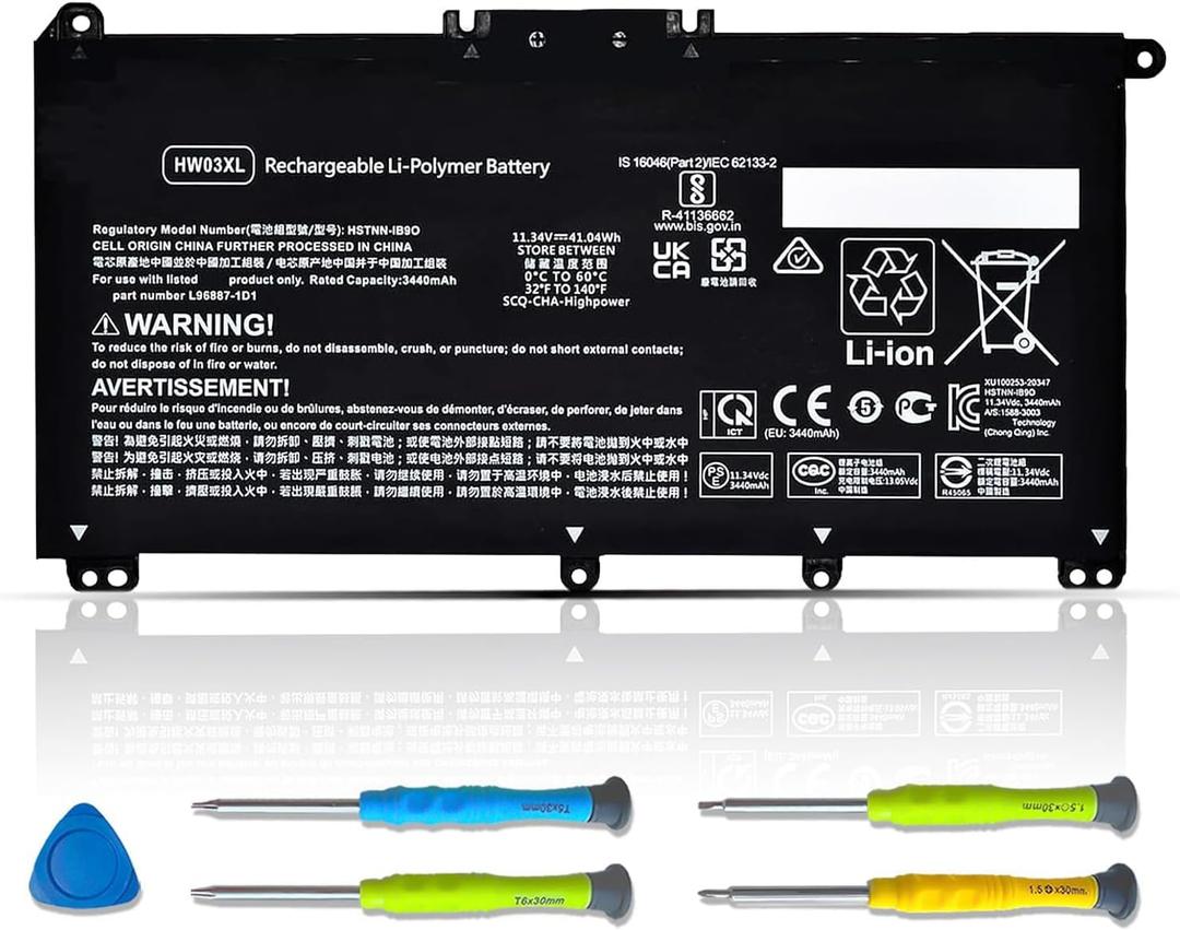 ASODI HW03XL L97300-005 41.04Wh Laptop Battery Replacement for HP Pavilion 15-EG 15-EG00000 15-EH 15-EH0090WM DF15 Series L96887-421 L96887-AC1 L96887-1D1 HSTNN-IB90 HSTNN-LB8U HSTNN-OB2A HWO3XL