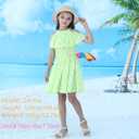 Girls Summer Hawaiian Dress Floral Halter Neck Cold Shoulder Sleeveless Beach Sundress 1-12 Years (Green)