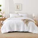 AveLom Seersucker King Comforter Set (104x90 inches), 3 Pieces - 100% Soft Washed Microfiber Lightweight Comforter with 2 Pillowcases, All Season Down Alternative Comforter Set for Bedding, White