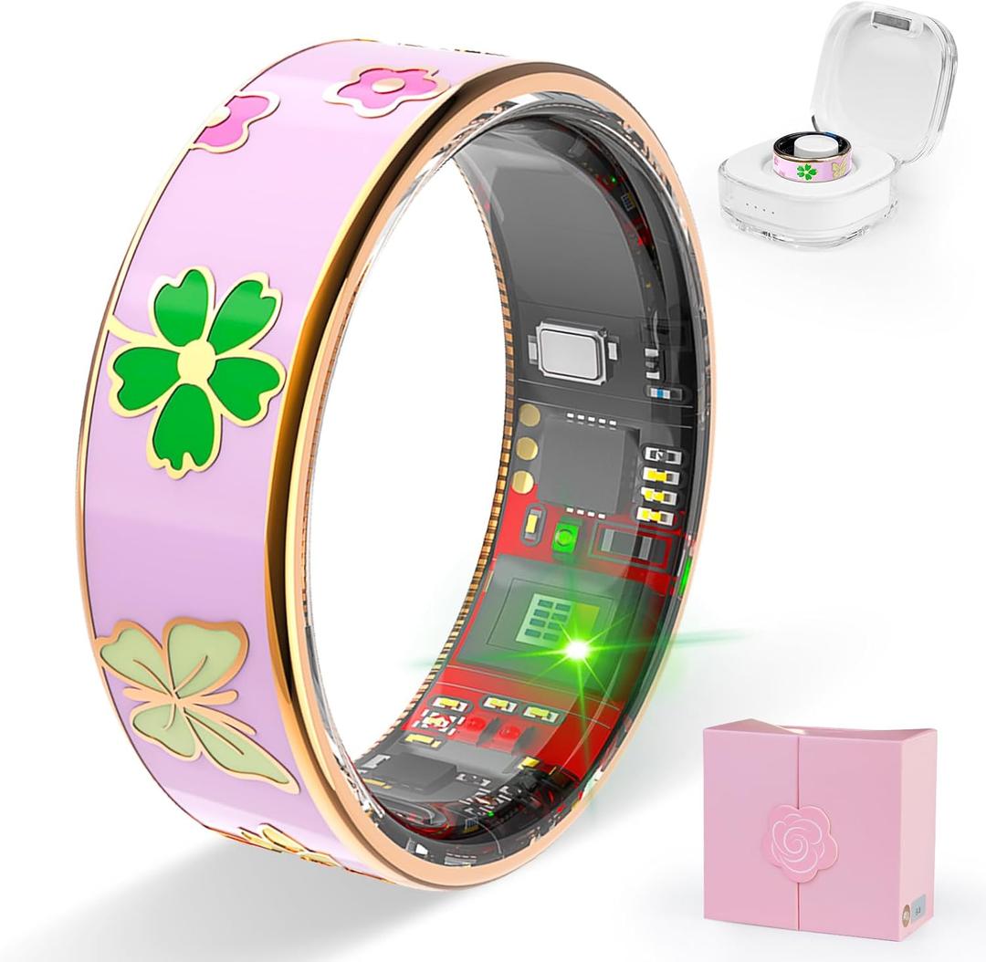 Govllfoz Smart Ring Men & Women Ring Sleep Tracker Pedometer Long Battery Life No Subscription Fee, IP68 Waterproof (Pink, 6)