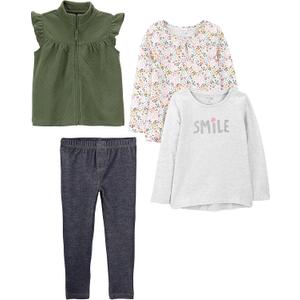 Simple Joys by Carter's baby-girls 4-piece Playwear Set (5T, Grey Smile/Indigo Wash/Olive/White Floral)