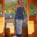 ZESICA Women's 2026 Summer Floral Strapless Maxi Sun Dress Bodycon Beach Vacation Wedding Guest Formal Cocktail Party Dresses, Grey Blue, M