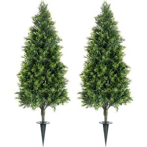 Artificial Cedar Topiary Trees Set of 2,36inch UV-Resistant Faux Shrubs for Outdoor Decor Realistic Fake Plants Front Porch Decor, Artificial Bushes Cypress for Home Front Door Offices (3 ft)