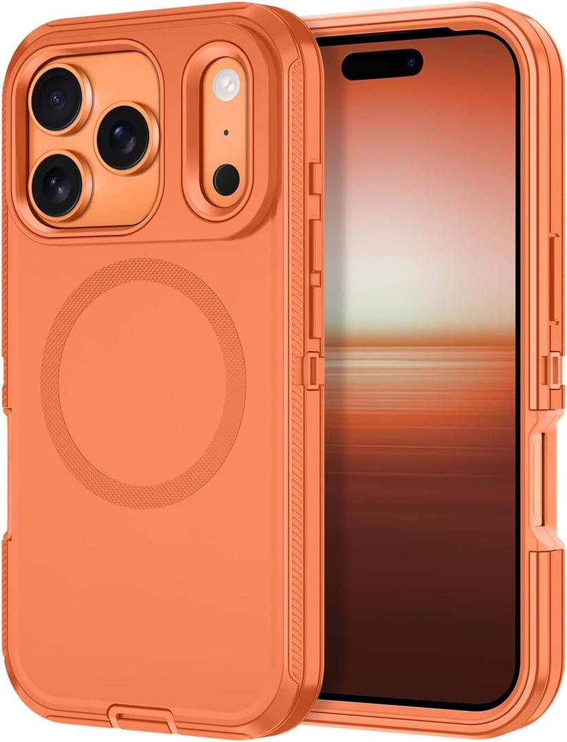 I-HONVA for iPhone 17 Pro Max Case [Compatible with MagSafe] Shockproof 3-Layer Full Body Protection [Without Screen Protector] Rugged Heavy Duty Cover Case for Apple iPhone 17 Pro Max,Orange