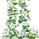 2 Pcs Artificial Flowers Vines Garland Purple Petunias Silk Spring Flowers Garland for Mantle 11 FT Fake Morning Glory Hanging Vines Plants for Outdoors Wall Fence Indoor Wedding Banquet Decor
