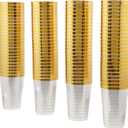 Oojami 100 Pack - 12oz Gold Rim Hard Plastic Cups | Crystal Clear Disposable Old Fashioned Tumblers | Elegant Party Cups for Weddings, Birthdays, Showers, Bars, Events & Everyday Use