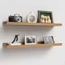 23.6 Inches Long Floating Shelves Wall Mounted, 2 Set Modern Wall Shelf for Bedroom, Nursery Book Shelf with Lip, Picture Ledge Shelf for Wall Decor Living Room Bathroom Kitchen- Oak