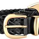 SUOSDEY Braided Leather Belt for Women, 1.2 inch Width Soft Woven Belt for Jeans Pants Dress (L: For Waist 36"39", Black)
