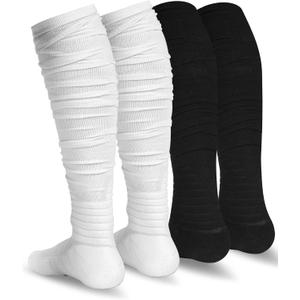 Finerview Scrunch Football Socks 2 Pairs, Extra Long Padded Sports Socks for Men & Women (L)