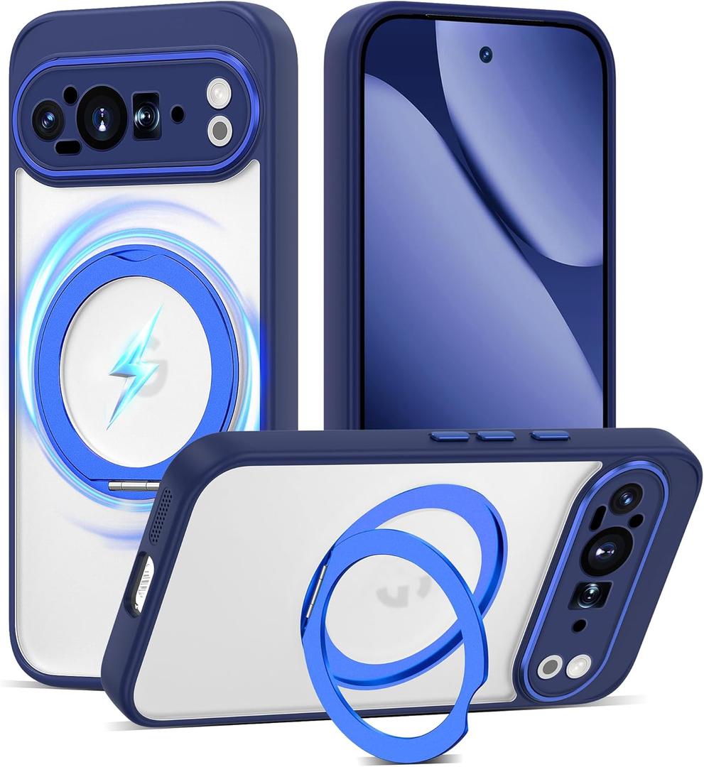 Compatible with Google Pixel 10 Pro XL Case with 360 Magnetic Ring Stand [Compatible with Mag-Safe ] Shockproof Translucent Phone Case for Google Pixel 10 Pro XL 6.8'',Blue