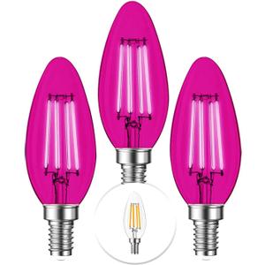 3 Pack E12 Filament LED Pink Light Bulbs  E12 Candelabra Bulb 4W 40 Watt Equivalent - Vintage Decorative Lighting Pink LED Bulb Party Decoration, Porch, Halloween Light Bulbs