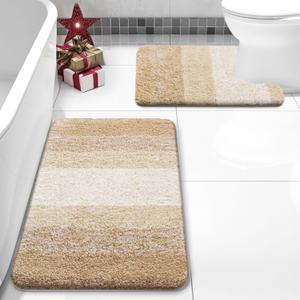 Arotive Bathroom Rugs Sets 2 Piece, Soft Absorbent Microfiber Bath Mats and U-Shaped Contour Toilet Rug, Non-Slip Machine Washable Dry Bath Mats for Bathroom, 30x20 and 24x20, Camel