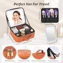 Travel Makeup Bag, Portable Makeup Case with LED Mirror, Removable Mirror with 3 Color Modes, 6 Adjustable EVA Dividers for Brushes Toiletry Jewelry Digital Accessories, Tangerine