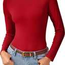 Turtleneck Tops for Women - Long Sleeve Shirts Lightweight Stretch Slim Fit Fall Fashion Basic Underwear Top Winter Clothes (Red, L)