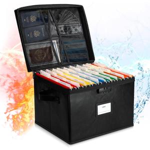 File Box Fireproof Document Box with Lock, 10 Hanging File Folders and 30 File Folder Letter Size, Document Safe File Storage Organizer Box for Next of Kin Estate Planing Organizer End of Life Planner