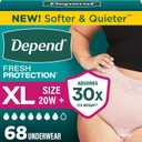 Depend Fresh Protection Adult Diapers, Incontinence Underwear for Women, Disposable, Maximum, XL, Blush, 68 Count (2 Packs of 34)