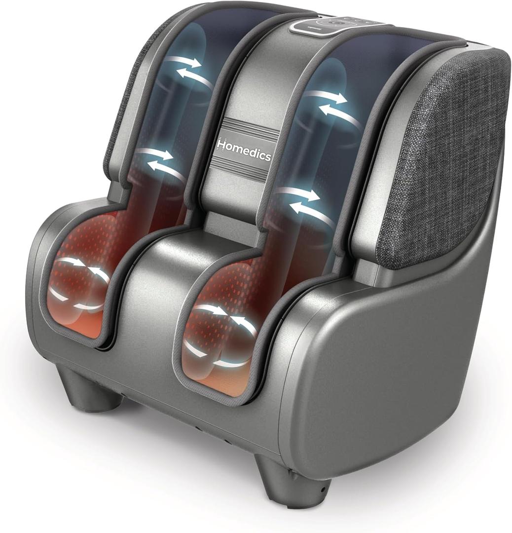 Homedics Deluxe Foot Massager & Calf Massager, Rolling & Compression Massage, Adjustable Tilt, Washable Liners, 4 Programs, 3 Intensity for Muscle Relief and Post-Workout Recovery