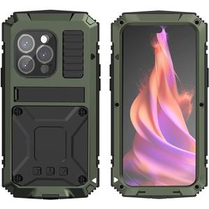 Metal Case Compatible with iPhone 15 Pro Max Aluminum Military Grade Armor Rugged Case with Metal Stand Screen Protector Drop Tested Shockproof Full Cover case (Green)