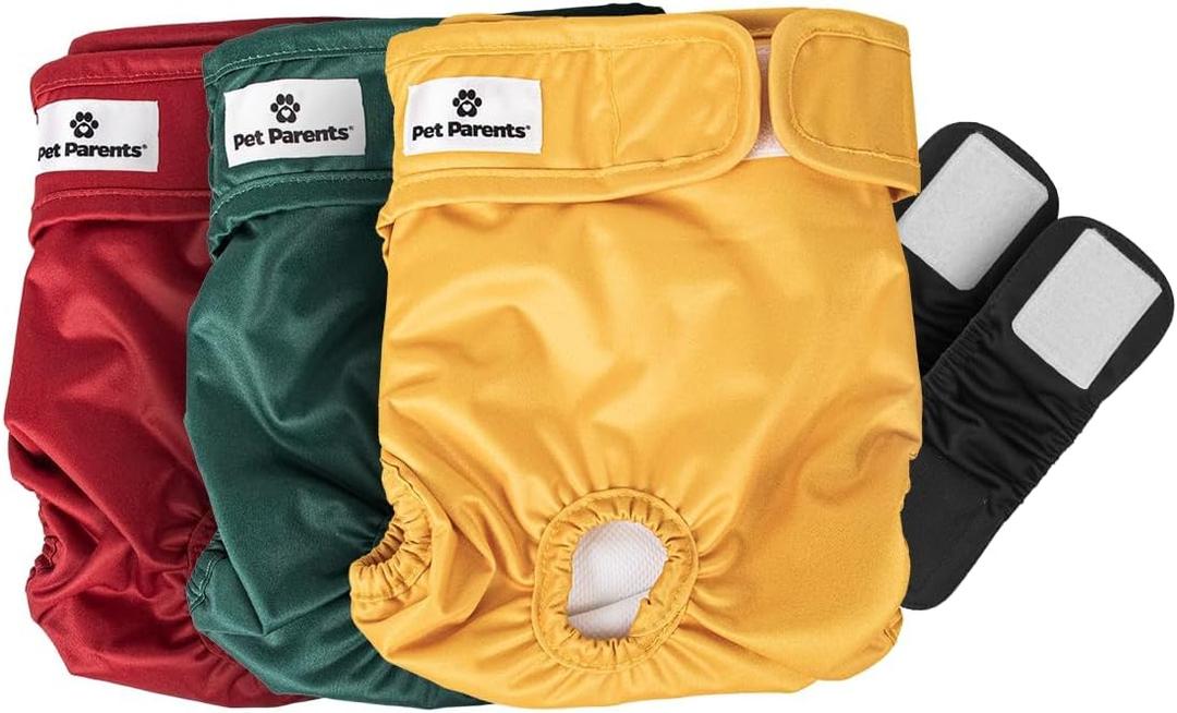 Pet Parents® Washable Dog Diapers (3pack) + Extendrs® of Durable Doggie Diapers, Premium Dog Diapers Female (X-Large (26-35"), Samba)