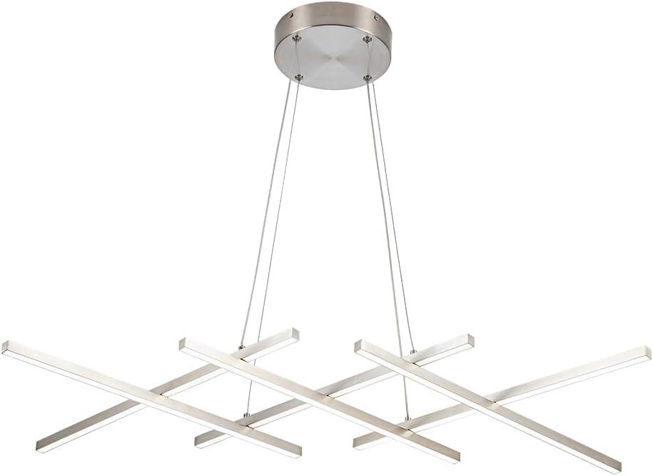 6 Strip Light 39.36'' Modern Pendent Light Chandelier Dimmable Sand Nickel Adjustable Cord for Office Dining Room Kitchen Living Room Bedroom, 3000K-6000k, 50W, 110V