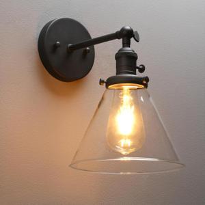 PERMO Single Sconce with Funnel Flared Glass Clear Glass Shade 1 Light Wall Sconce Wall Mount Lamp Matt Black