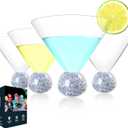 10oz Stemless Martini Glasses Set of 4, Cocktail Glasses with Sparkle Base, Fancy Ultra-thin Margarita Glassware, Hand Blown Crystal Cup for Parties, Birthdays, Gift, Bar, Dessert (Silver)