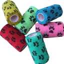 Prairie Horse Supply 4 Inch Vet Wrap Tape Bulk (Assorted Paw Prints) (Pack of 6) Self Adhesive Adherent Adhering Flex Bandage Grip Roll Dog Cat